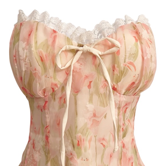 Windsor Whimsical Fairy Bunny Floral Strapless Babydoll Dress Light Pink Large - Picture 3 of 13